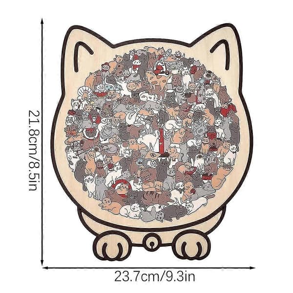 Morandi-färgat kattformat träpussel, sött kattformat träpussel med ram, unika djurformade 3D-pussel A
