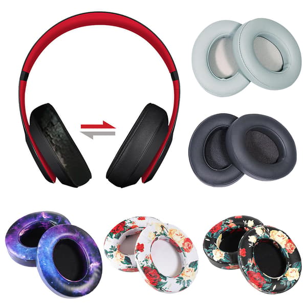 1 par headset-ærmer, blød støjisolering, åndbar hovedtelefon, kunstlæder, svampe-øremuffer til Beats-Studio 2.0 3.0 Black