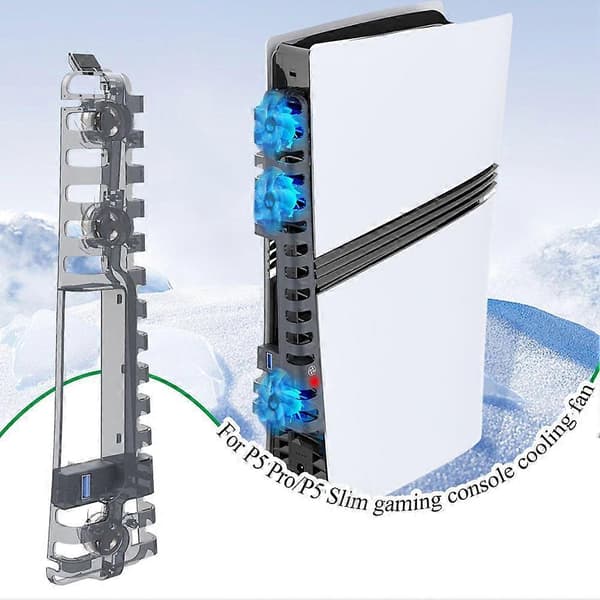 LED køleventilator til PS5 Pro/PS5 Slim-konsol 3-trins justerbar ventilator Stille ventilator