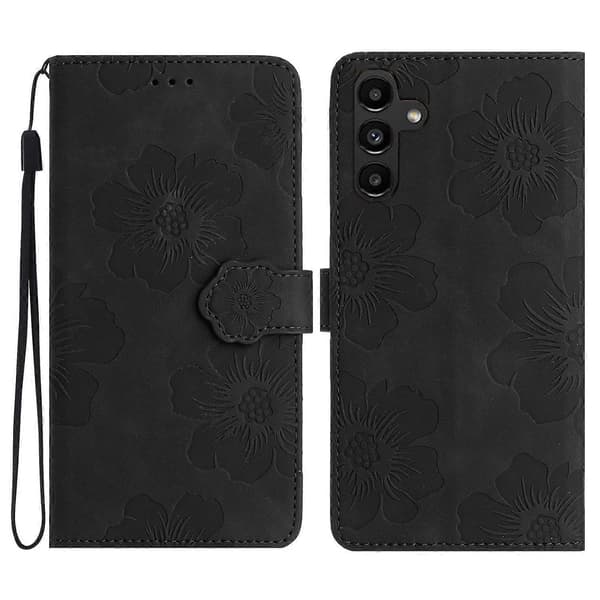 Til Samsung Galaxy A16 5G/A16 4G deksel med blomsterdesign, lommebok og håndleddsstropp