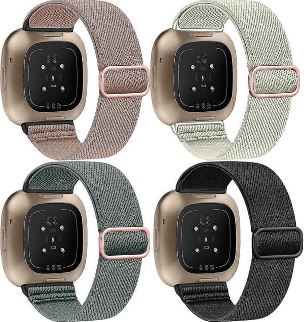 4-pack stretchiga nylonremmar: Fitbit Versa 4/3/sense, justerbart sportband