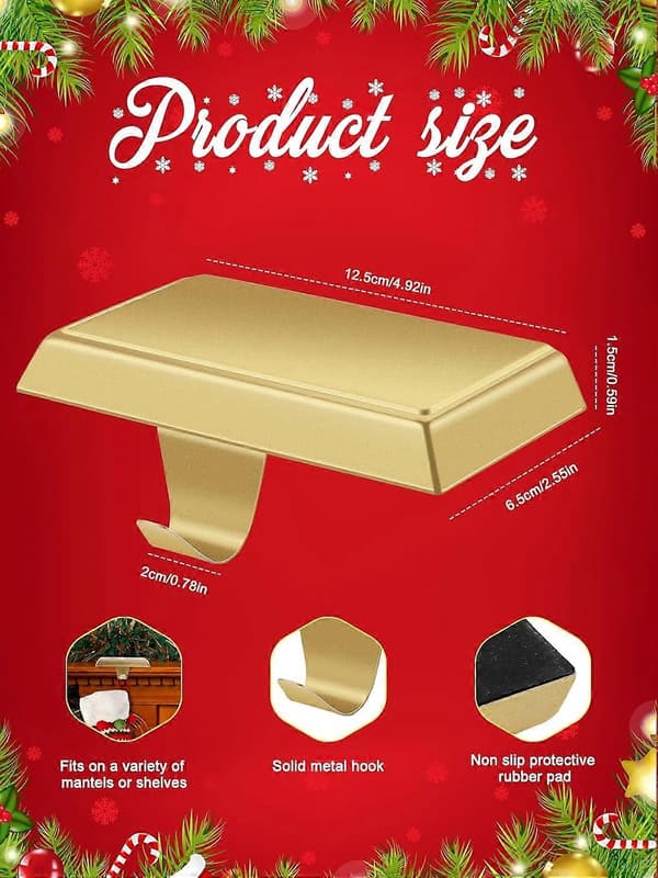 Julstrumphängare, 2-pack, rektangulära, metall Gold