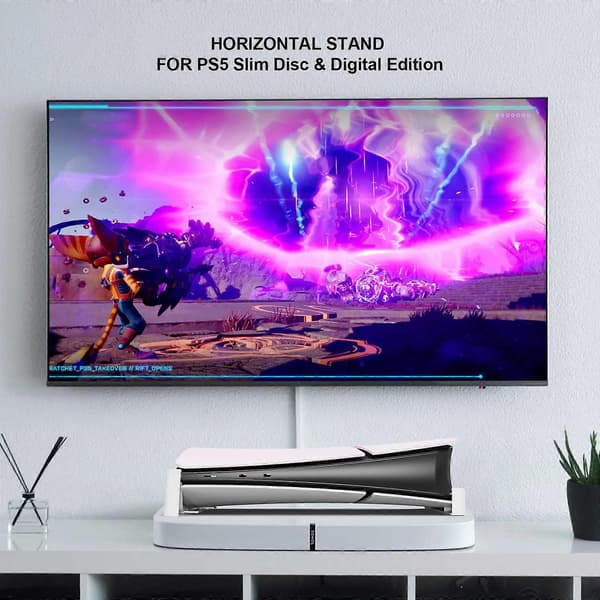 PS5 Slim vaakasuora jalusta, PS5 Slim -jalusta PS5 Disc- ja Digital-versioille, vaakasuora pidike