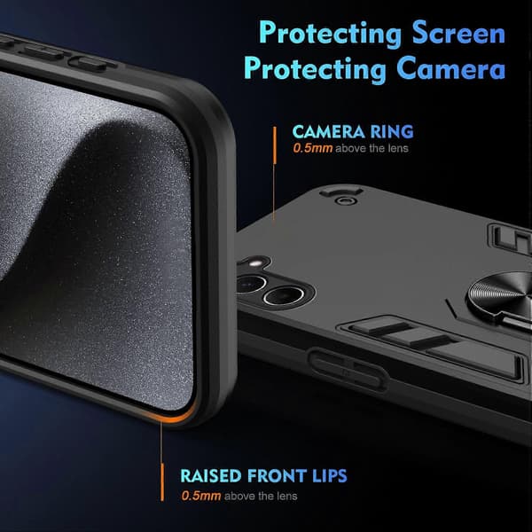 Til Samsung Galaxy A56 5G Deksel PC TPU Fallbeskyttende Telefondeksel med Ringstativ Black