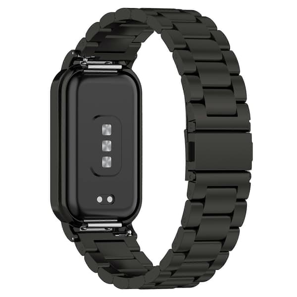 Til Xiaomi Smart Band 8 Active Tre Perle Rustfrit Stål Urrem + Ur Metal Ramme Black