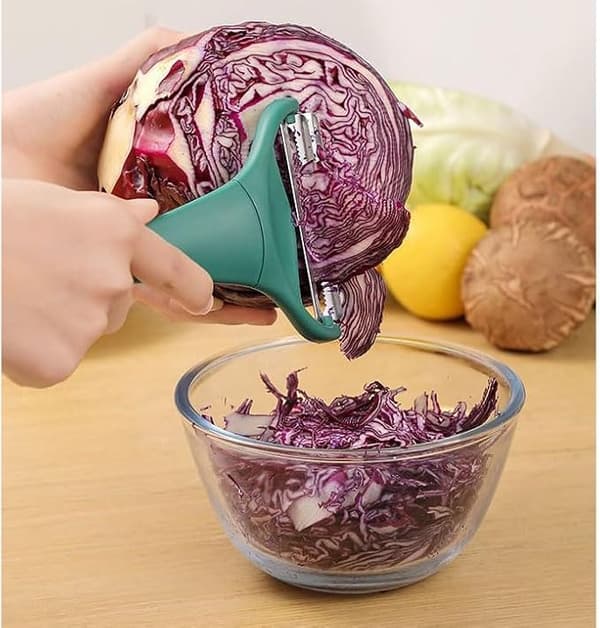 Multifunksjonell dobbel grønnsakskutter, kålrasp og potetskreller, skraper mye med 2 kniver, Cabbage Max Green