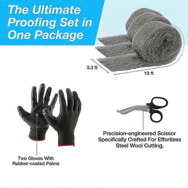 Stålull Musebeskyttelse Hull og Fyllstoff, 3-pakning, 8,4 cm X 3 m, Stålull Musekontroll DIY Kit Fyll