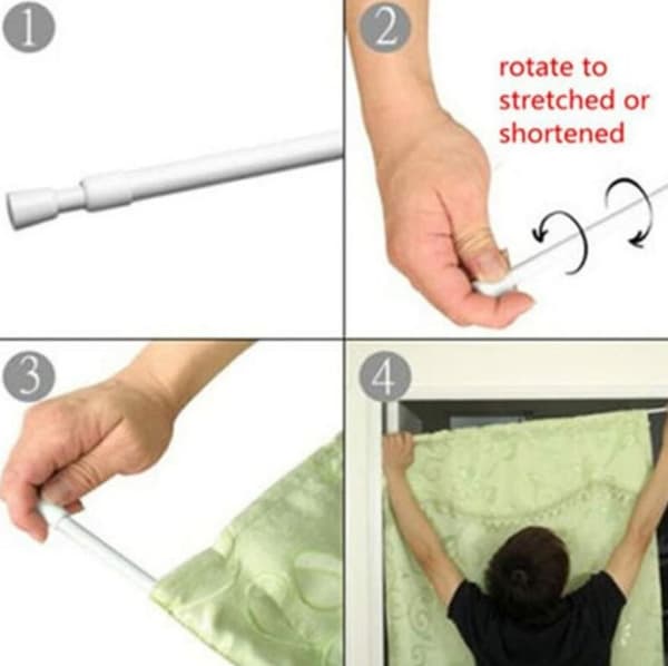 Kort infällbar gardinstång - 55~90cm, vit, maximal belastning 2kg 1Pc