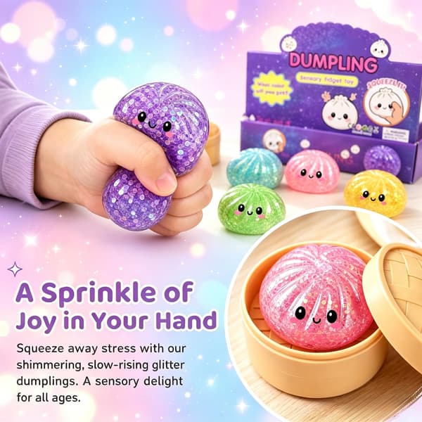 12 stk. Glitter Dumpling Squishy, 2026 Opgraderet Mini Squishy Dumpling Legetøj, Søde Stressbolde Fidget Sensorisk Legetøj Julegavefyld