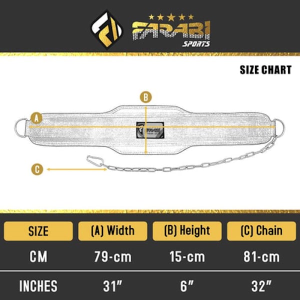 Farabi Nyo Dip Tyngdlyftning Gym Träningsbälte med stålupphängningskedja Svart (svart) - Svart