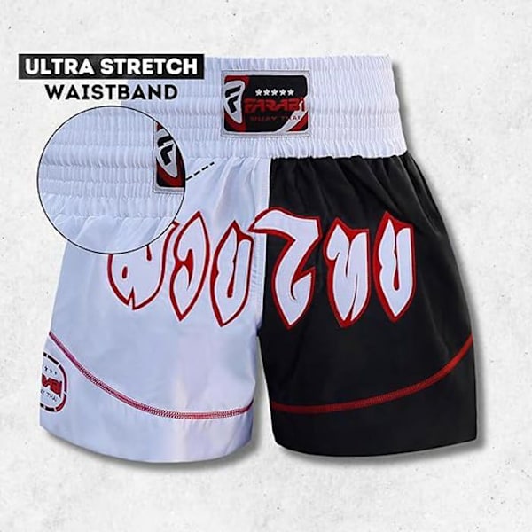 Muay Thai Shorts - Vita - Farabi Sports - Thaiboxningsshorts, Kickboxning, Boxning, Kampsport, XXS vit svart XXS