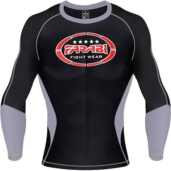 Farabi Sportströja i kompression, MMA, BJJ, Gym Fitness, Rash Guard SVART M