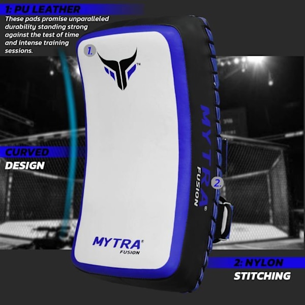 Mytra Fusion Bear Paws Thai Boxing Shield, Kick Shield för Kickboxning, Curved Target Punch Training Blue Vit blå 1