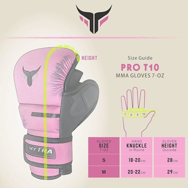 MMA-handskar - Mytra Fusion - Kvinna - 7oz - Ventilerad handflata - Rosa Rosa M