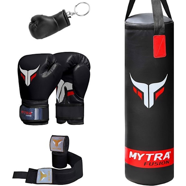 Mytra Fusion boxningssäcksats med handskar och bandage för barn, Kickboxning boxningssäck, boxning, kampsport Svart