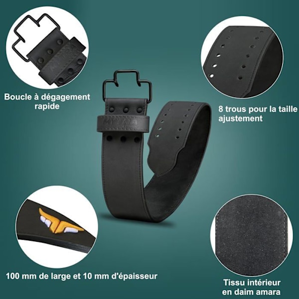 Kraftbälte - Mytra Fusion - XL - Kvalitetsläder - Snabbkopplingsspänne - 10 mm tjocklek Svart