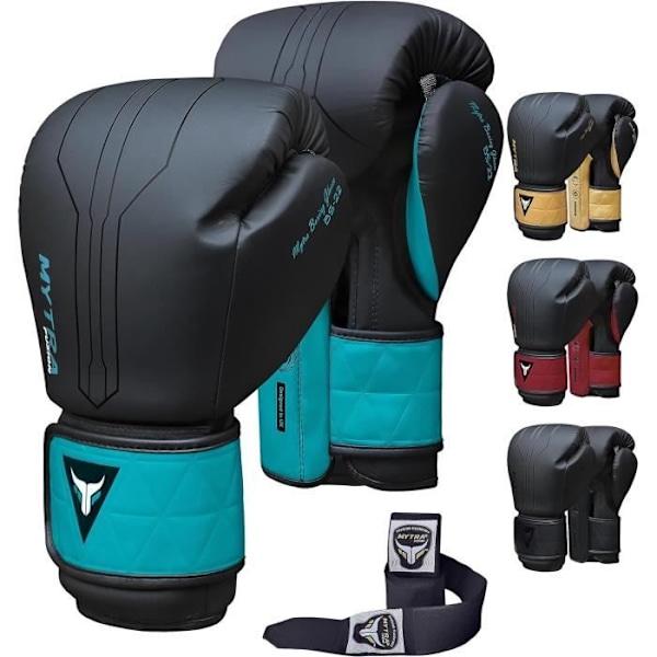 Boxningshandskar - Turkos - Mytra Fusion BS-22, boxningshandskar ingår, MMA-handskar, Muay Thai, Kickboxning män & kvinnor 16 OZ Svart/turkos 16 OZ