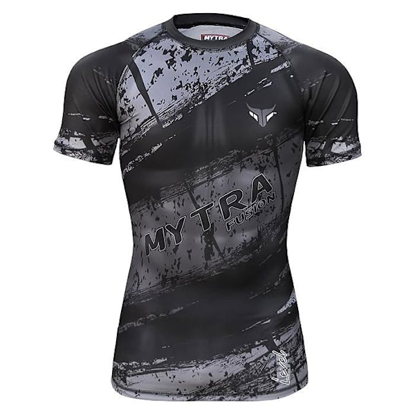 Mytra Fusion herrkompressionströja – Rashguard MMA BJJ Fitness - lätt och andningsbar – Grå Svart grå XL