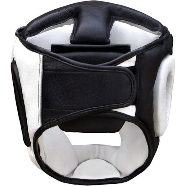 Boxningshjälm - Farabi Sports - Nappa-läder - Stötbeskydd - Tri-Lagersfoder - Unisex Svart vit jag