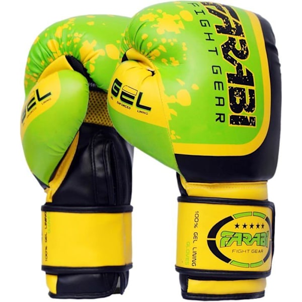 Boxningshandskar - gröna - Farabi Gel Pro - Kickboxning, Muay Thai, Sparringhandskar - Storlek 12 OZ Grön 12 OZ