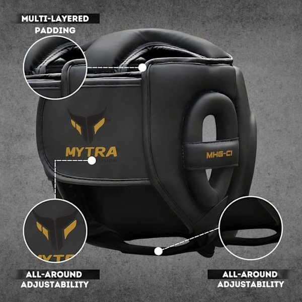 "Boxningshjälm - Mytra - Fusion C1 - Fullständigt Skydd - Syntetläder - One Size - Svart" Svart 1