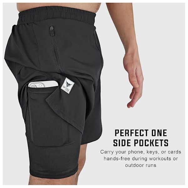 Träningsshorts 2 i 1 - Mytra Fusion - Svart - Lätt - Andningsbart - Snabbtorkande Svart XL