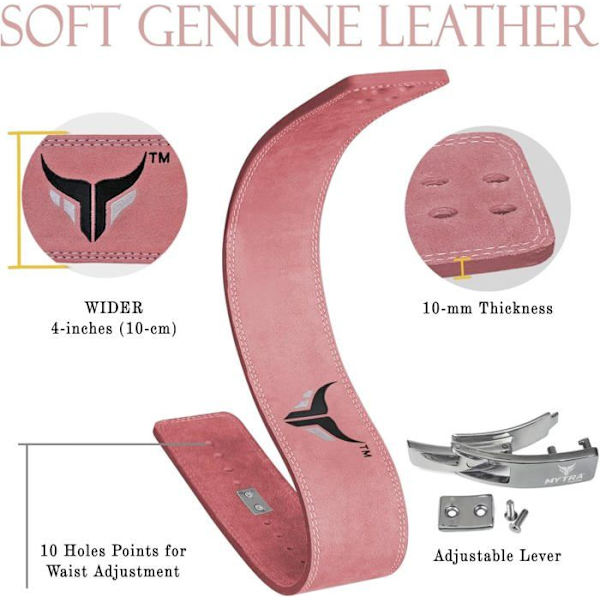 Träningsbälte - Mytra Fusion - ROSA - Äkta läder - Storlek M - Powerlifting Rosa