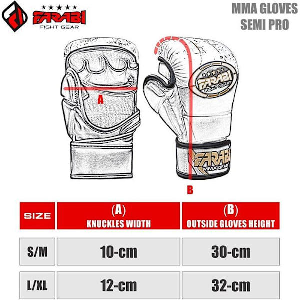 MMA-handskar - Farabi Sports - Semi pro - Svart - Bekväm - Hållbar Svart vit S / M