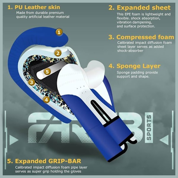 Boxhandskar - Farabi Sports - Barn - 6 OZ - Syntetläder - Blå Blå 6 oz