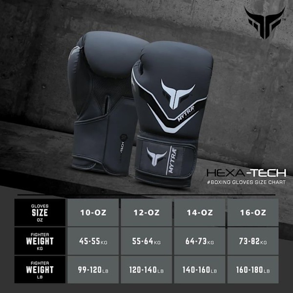Boxningshandskar - Mytra - Fusion Hexa Tech - 16 OZ - Syntetiskt Läder - Svart Svart 16 OZ