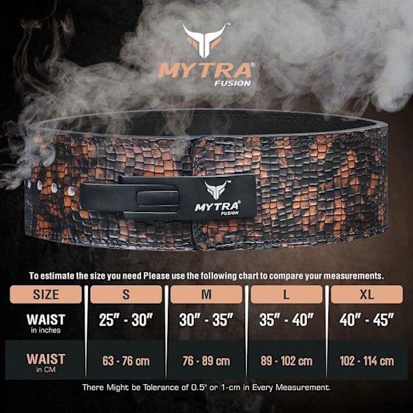 Muskelbälte med spak - Mytra Fusion - Läder i krokodilfinish - Fitness - Styrketräning - Gym - 10 mm - Svart - L MÖRKBROWN / SVART