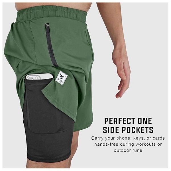 Shorts för sport 2 i 1 - Mytra Fusion - Olivgrön - Lätt - Andas - Snabbtorkande Olivgrön XL