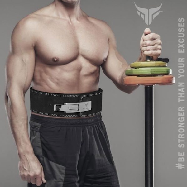 Mytra Fusion Bodybuilding Bälte 100% Äkta Läder - Svart - Unisex - Vuxen - Bodybuilding - Tyngdlyftning svart