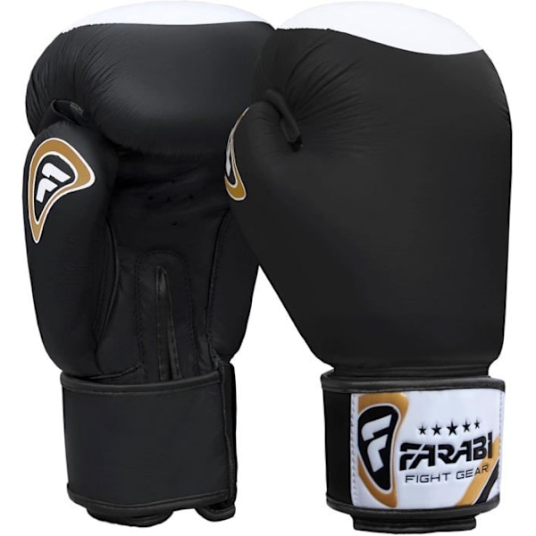 Boxhandskar - Farabi Sports - Target Serie - Kalvskinn - 12 OZ - Svart Svart vit 12 OZ