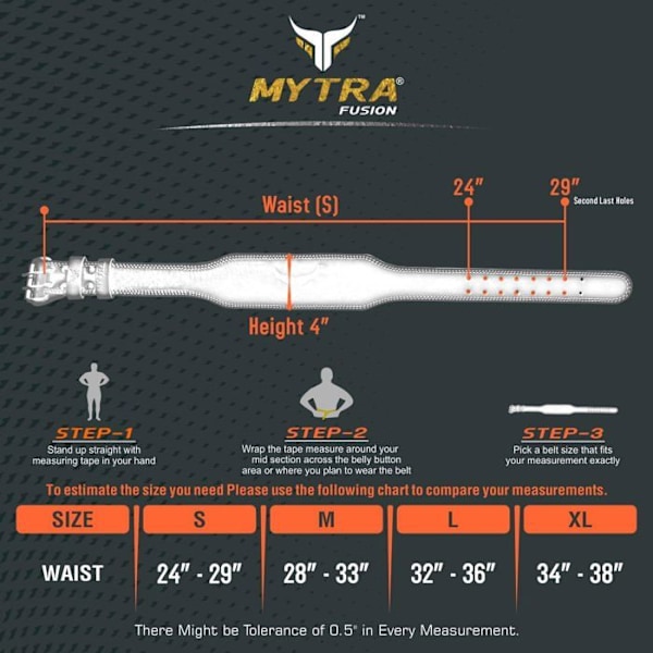 styrketräningsbälte - Mytra Fusion - Styrkträningsbälte i läder - fitness, tyngdlyftning, marklyft, styrkelyft - Svart - L Svart