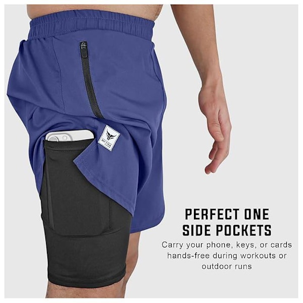 Kort sportshorts 2 i 1 - Mytra Fusion - Marinblå - Lätt - Andningsbar - Snabbtorkande marinblå S
