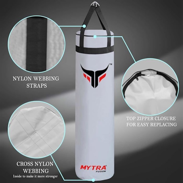 Säck Fyllning 122 cm Tom - Mytra Fusion - Förstärkt Boxsäck Ej Fylld - Kampsport Muay Thai - VIT Vit