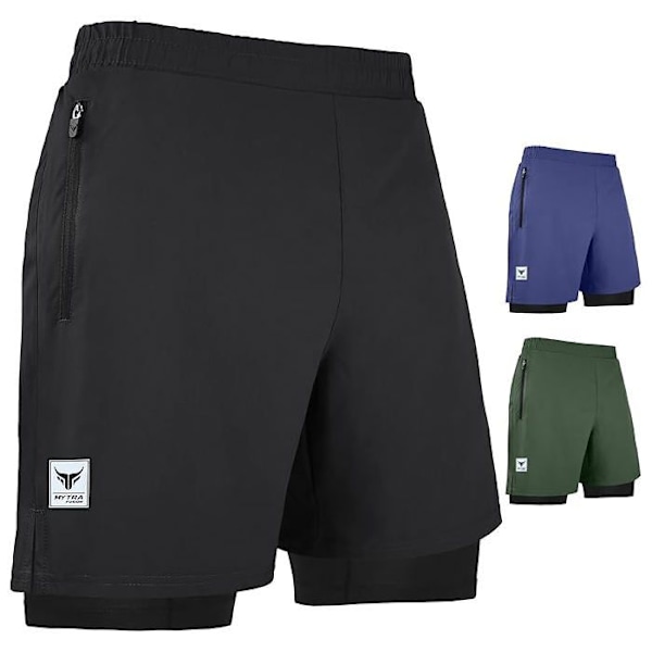 Träningsshorts 2 i 1 - Mytra Fusion - Svart - Lätt - Andningsbart - Snabbtorkande Svart XL