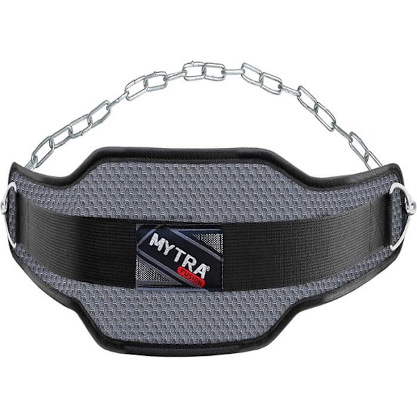 Neopren viktbälte - Mytra Fusion - Bodybuilding bälte, Dip Belt, Viktbälte med stålkedja - Grå Grå