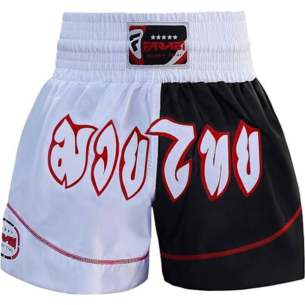 Muay Thai Shorts - Vit - Farabi Sports - Thaiboxningsshorts, Kickboxning, Boxning, Kampsport, XS vit svart XS