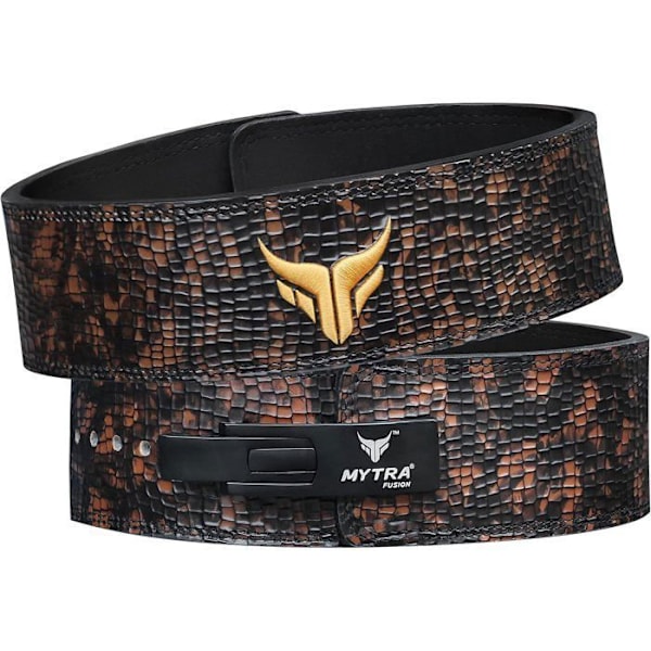 Träningsbälte med hävarm - Mytra Fusion - Läder med krokodilfinish - Fitness - Tyngdlyftning - Gym - 10 mm - Svart - XL MÖRKBROWN / SVART