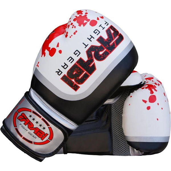 Boxningshandskar - Vita - Farabi Gel Pro - Kickboxning, Muay Thai, Sparringhandskar - 14 OZ vit röd 14 OZ