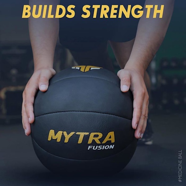 Medicinhall 5 KG Utan Rebound - Mytra Fusion - Äkta Läder – Slam Ball för Fitness, Styrketräning, Cross Training Svart