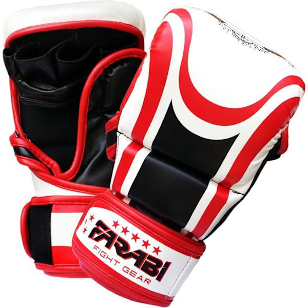 MMA-handskar - Farabi Sports - Semi pro - Röd - Bekväm - Hållbar röd vit S / M