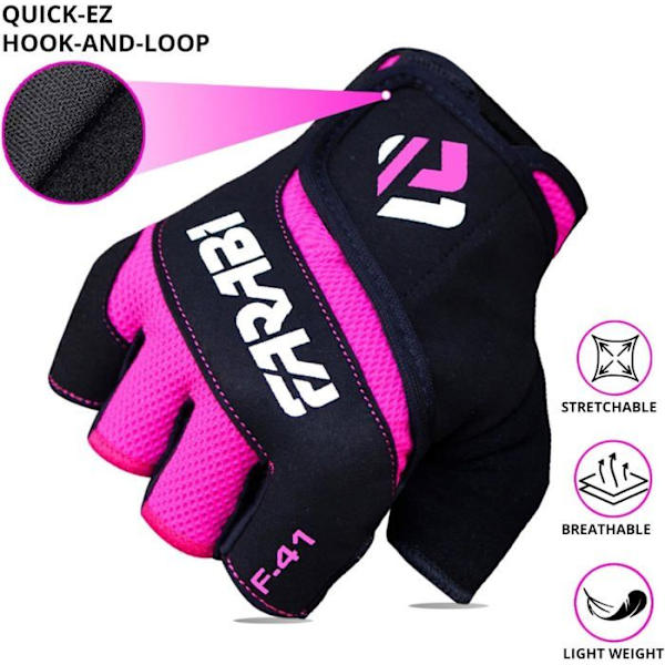 Träningshandskar - Farabi Sport - Rosa - Prime Läder - Andningsbara - C-Gel Dämpning Svart/rosa XL