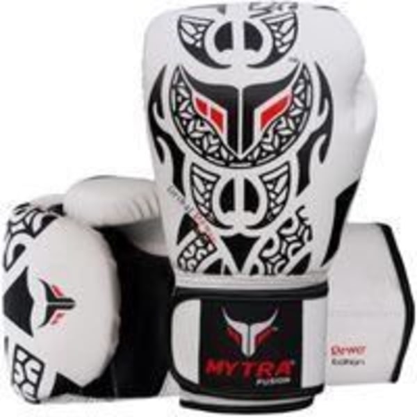 Boxningshandskar - Vita - Mytra Fusion Tribal Power - Handskar för Punch, Kickboxning, Sparring, Muay Thai, MMA - 16 OZ Vit 16 OZ