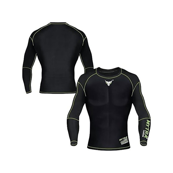 T-shirt kompression Mytra Fusion unisex – Rashguard Dry-Tech andningsbar och anti-UV – Svart/Grön Svart/Grön M