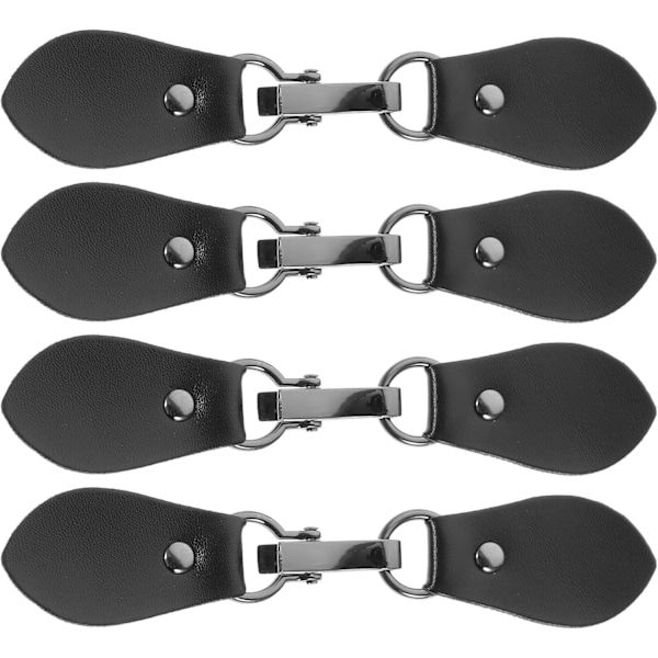 4 stk. Læderlukning med flig, clips holder, spænde, låsestift til poncho, kappe, cardigan, omslag, sjal, tilbehør, sort