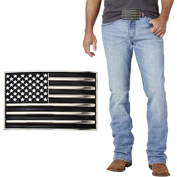 Mænds Mode Indfødt Amerikansk Flag Firkantet Bæltespænde Sort Emalie Medium