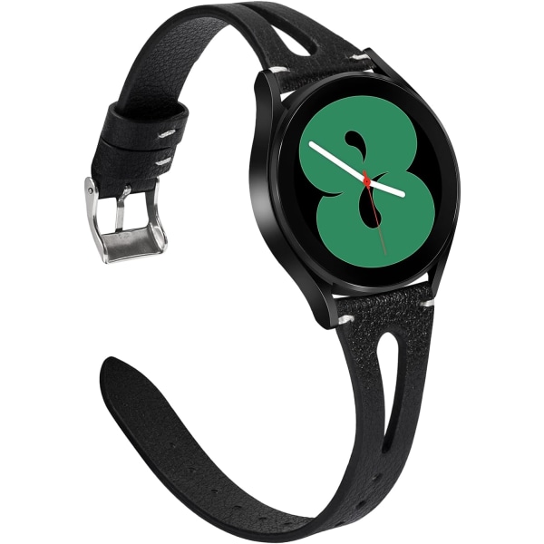 (sort) Læderrem kompatibel med Samsung Galaxy Watch 6/5/4/ Active 2 40mm 44mm kvinder, black